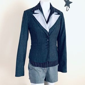 Suzy Shier Double Lapel Grey Pinstripe Blazer